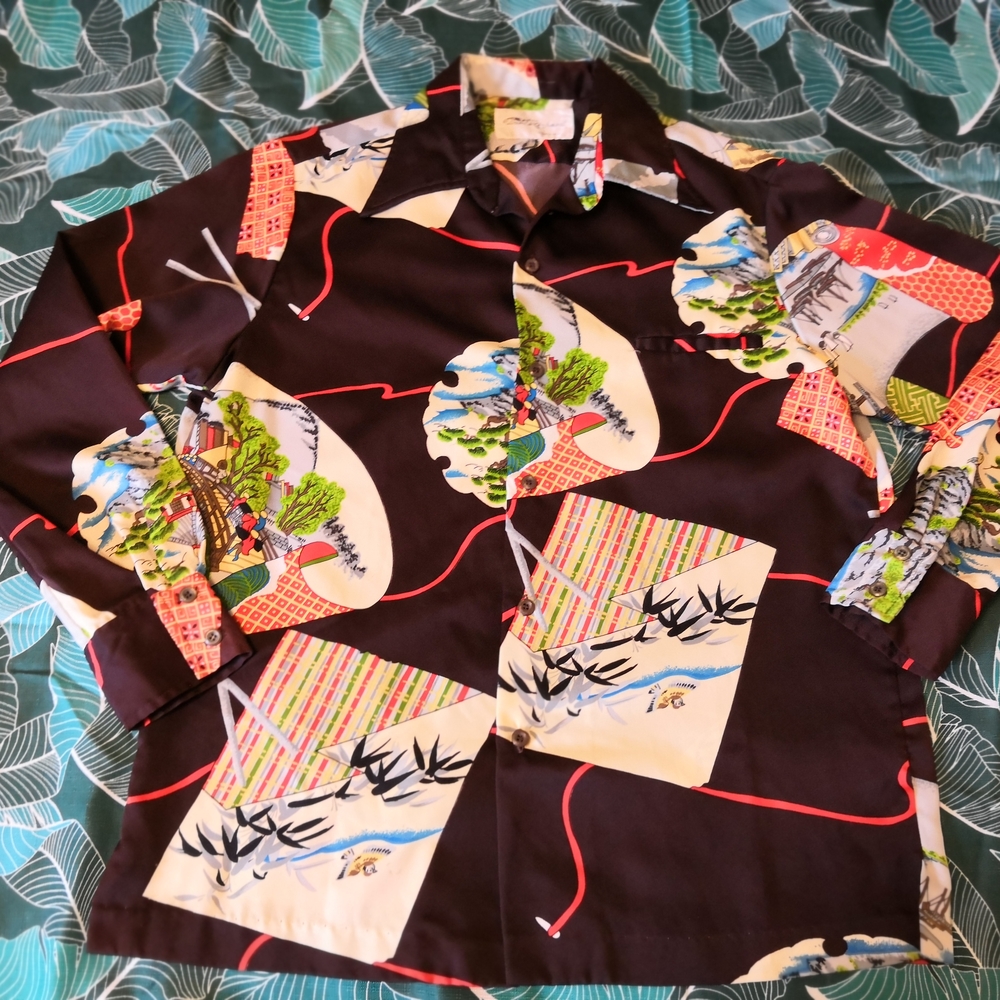 Vintage 1970s Tori Richard Oriental button down brown Shirt